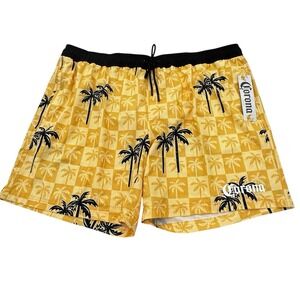 CORONA Men's Board Shorts 3XL Swim Trunks Tropical Palm Trees Hawaiian Yellow